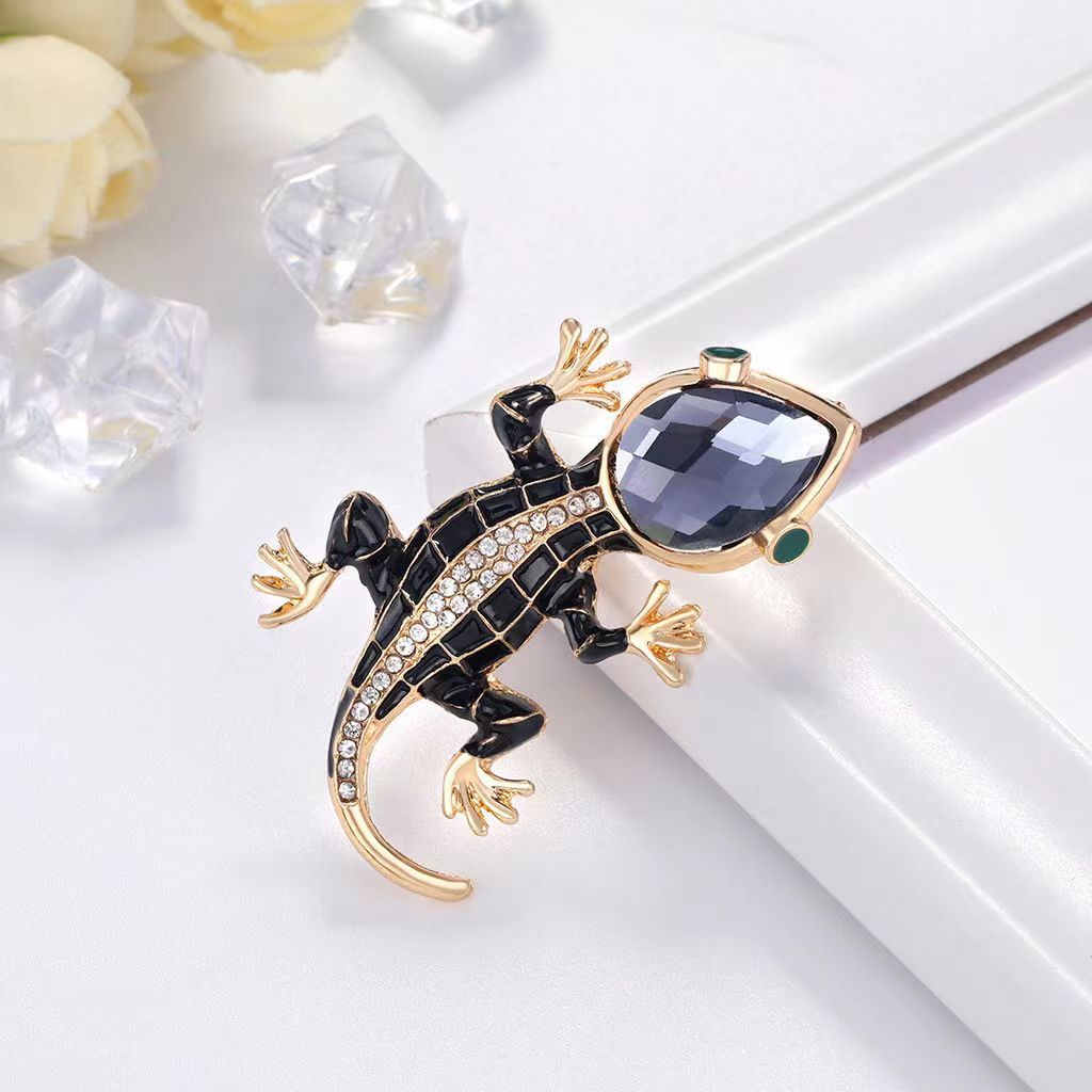 Embroidery Fish - Broche de gecko de cristal tachonado