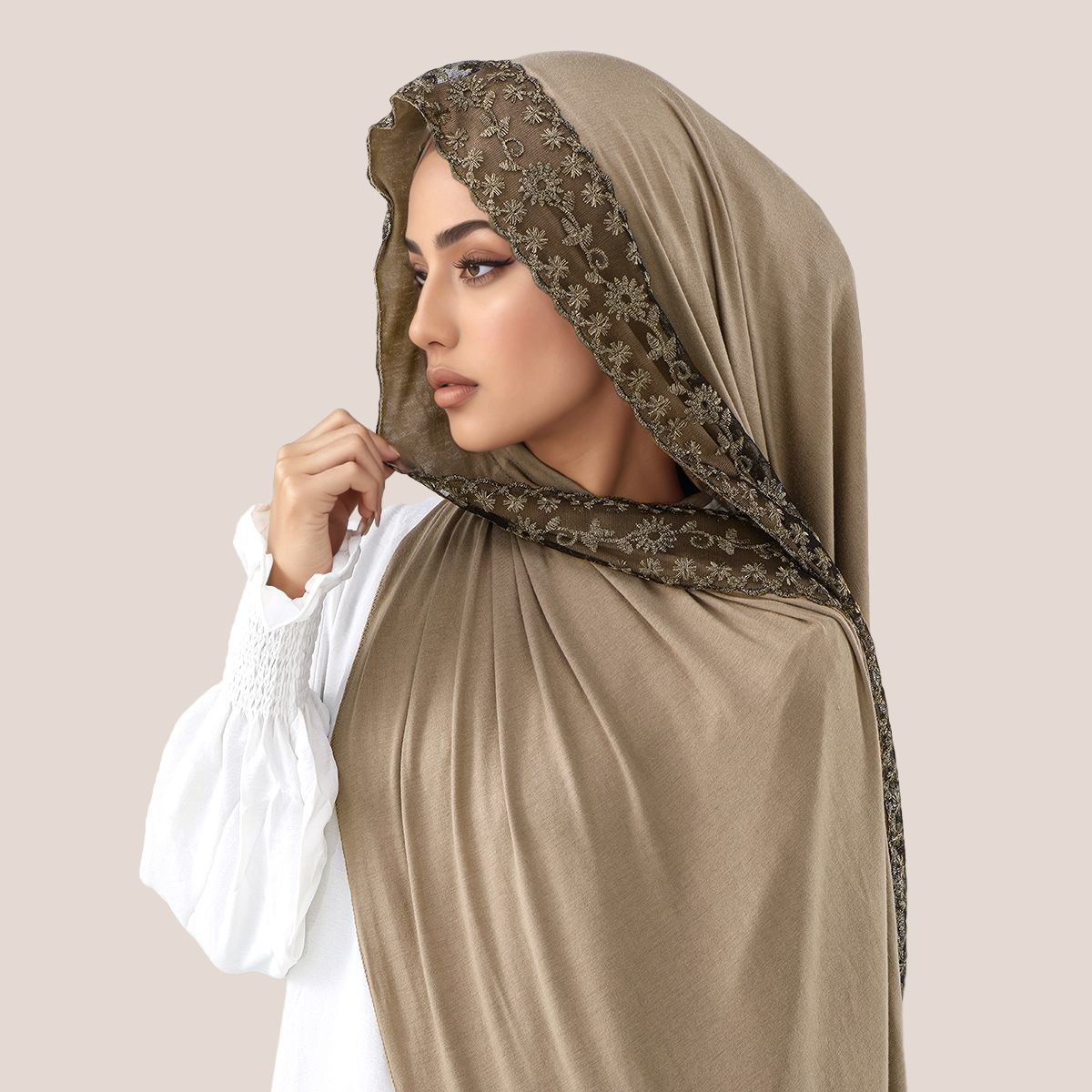 Embroidery Shawl - Jersey de algodón bordado de encaje