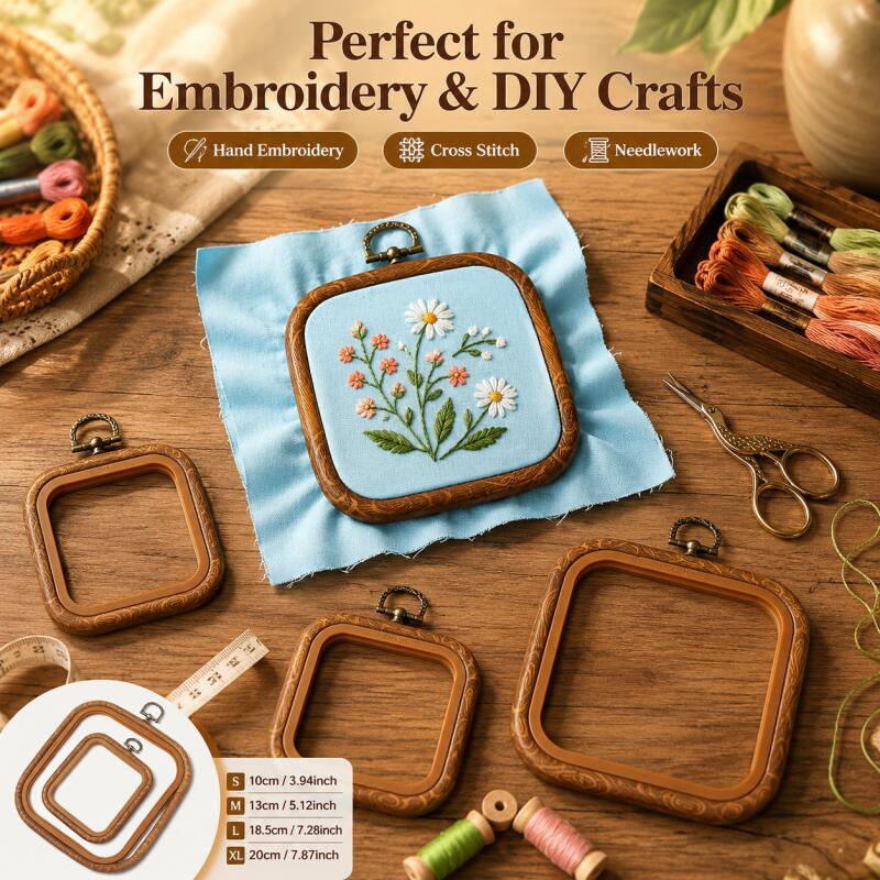 Embroidery Hoop Square - Aros Decorativos Cuadrados de Imitación Madera