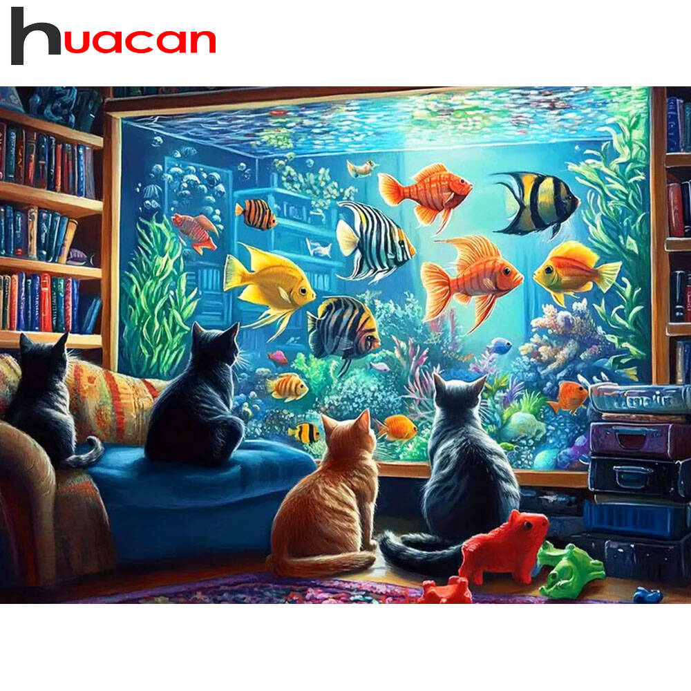 Embroidery Fish - Huacan-pintura de diamante de gato y