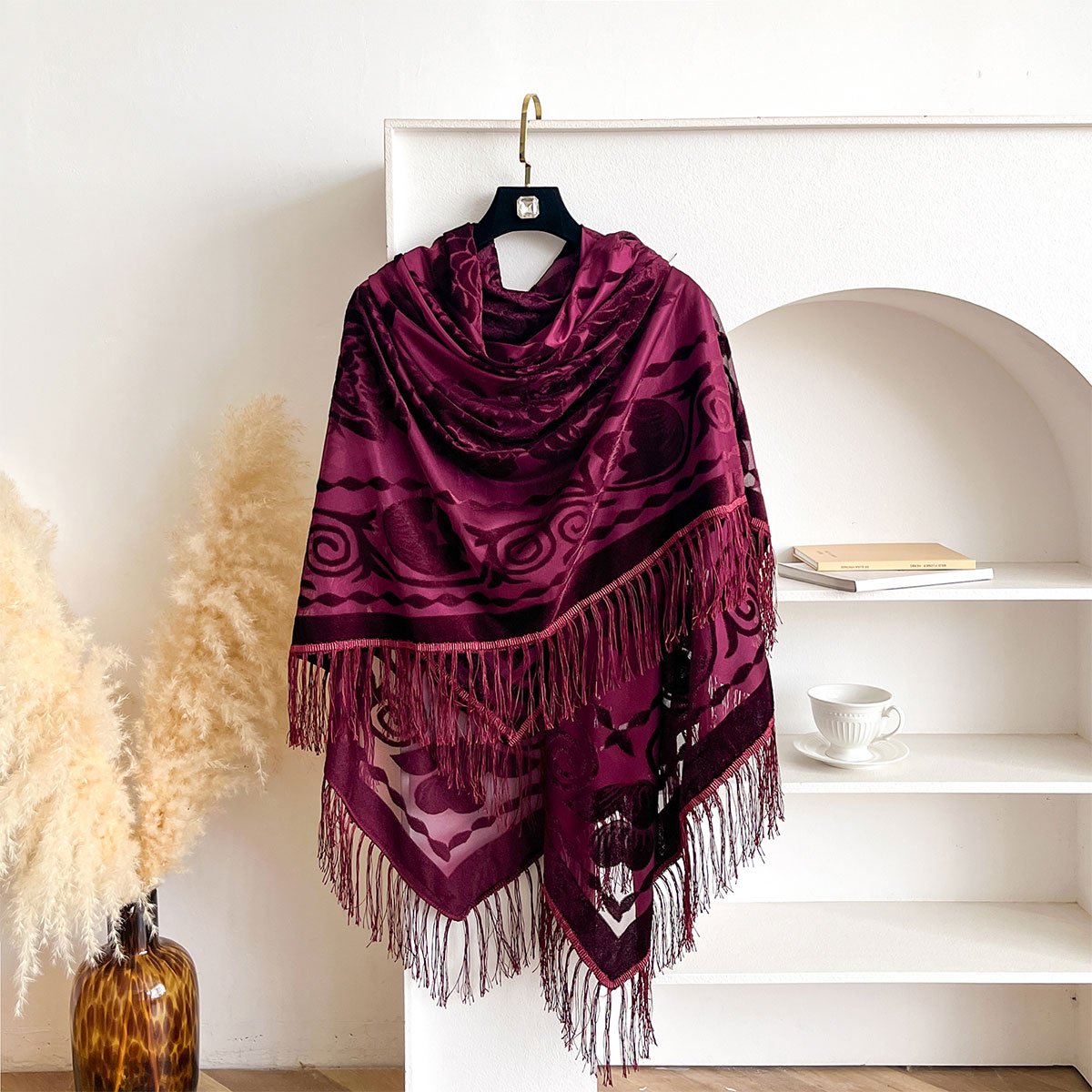 Bufanda Retro de Terciopelo co - Embroidery Shawl reseña y precio